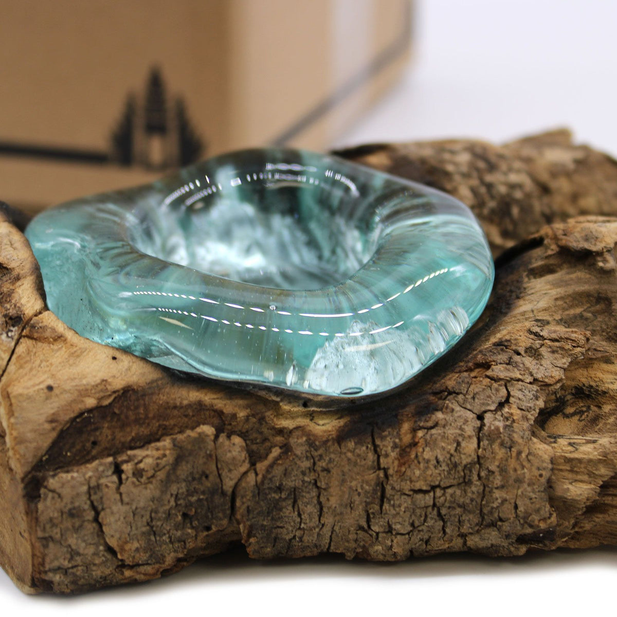 Molten Glass Flat Candle Holder on Wood – view 7