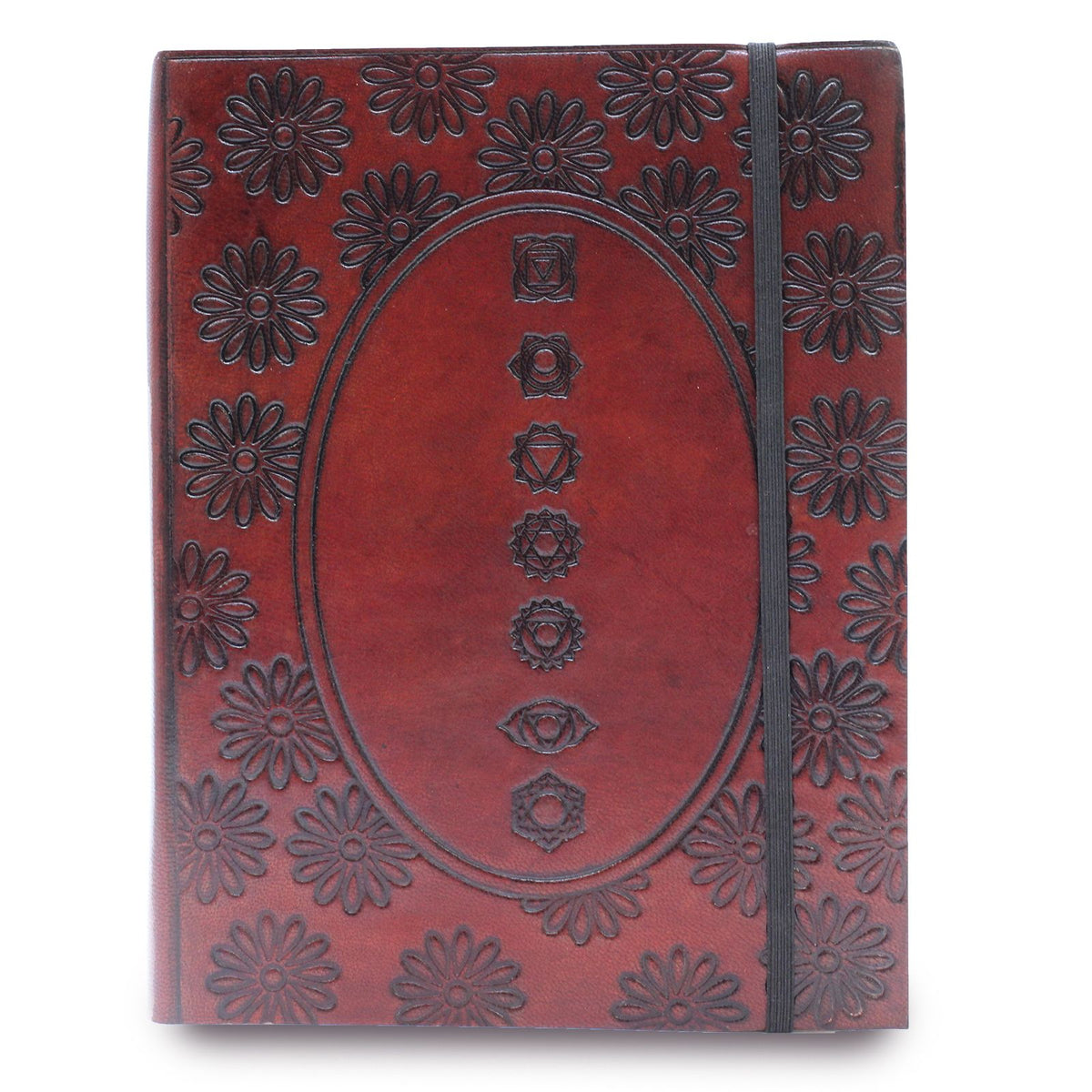 Medium Vegetable Tanned Leather Notebook with Strap – Chakra Mandala – view 3