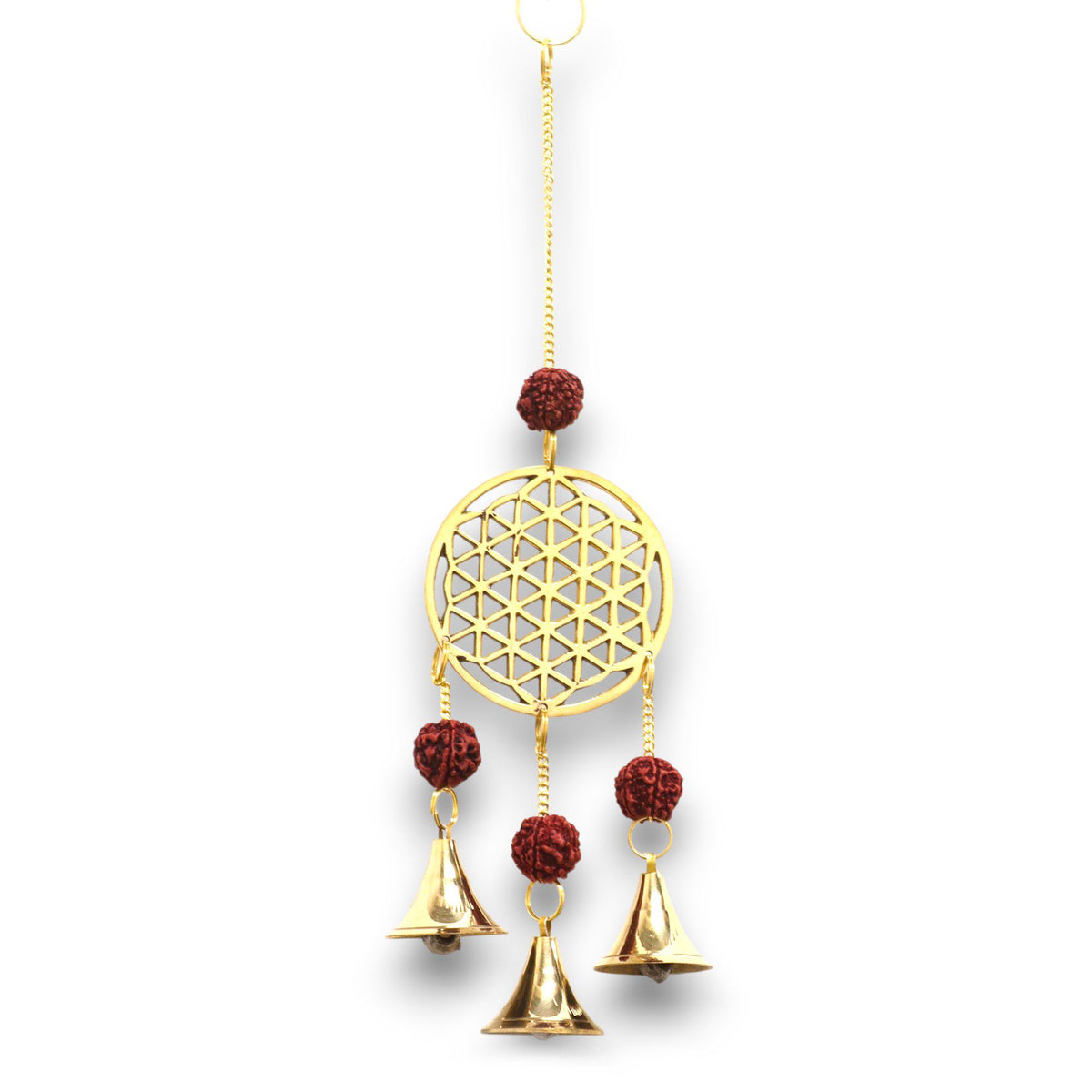 Brass Flower of Life Wind Chime - 3 Bells, 6x27cm