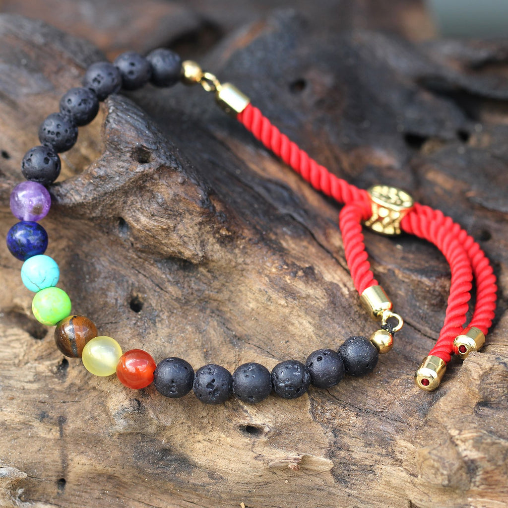 Lava Stone Chakra Gemstone Bracelet, Gold-Plated Toggle – view 3