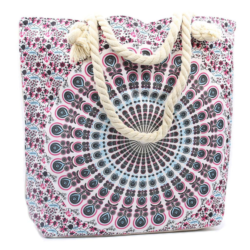 Rope Handle Mandala Beach Bag in Electric Blue – view 3