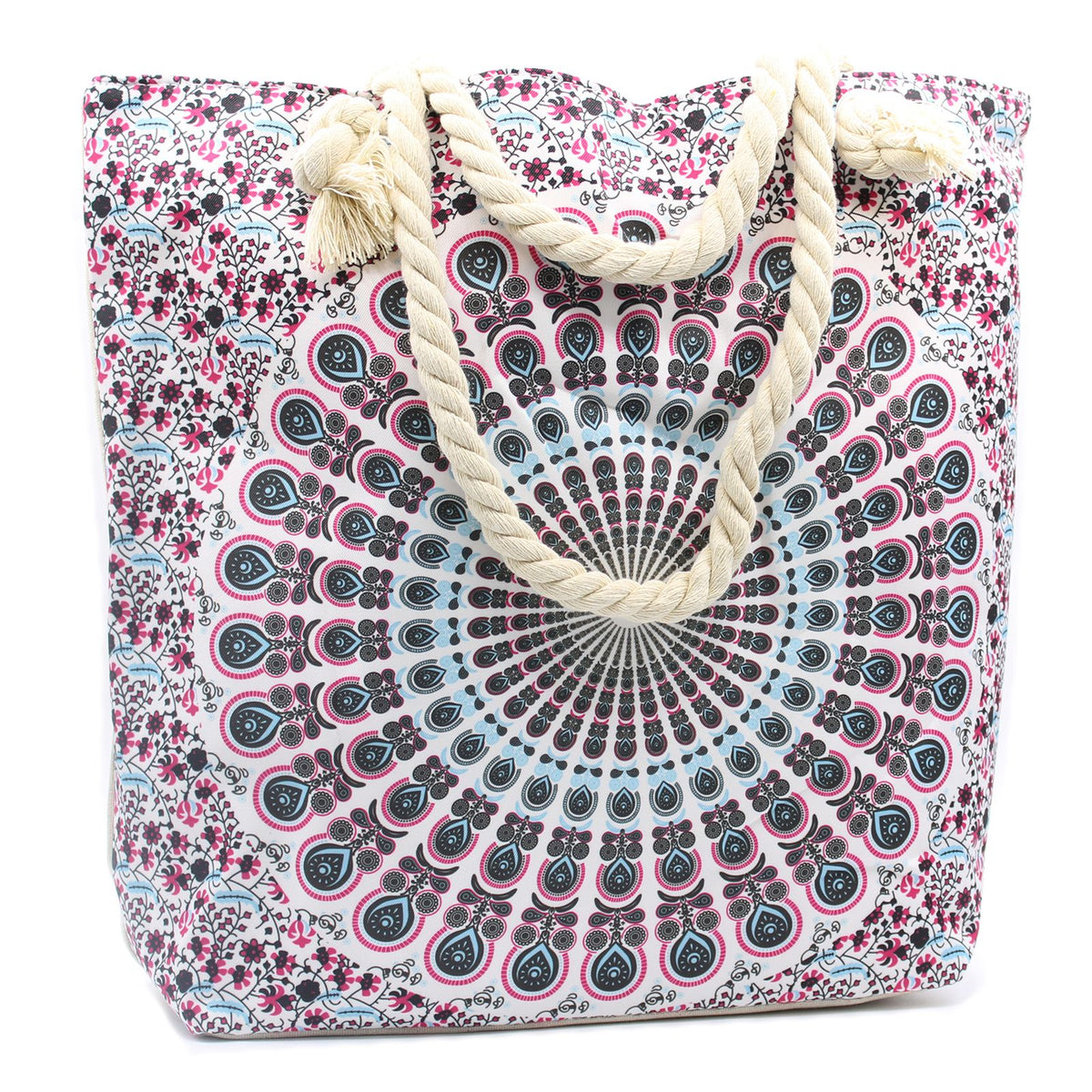 Rope Handle Mandala Beach Bag in Electric Blue – view 3