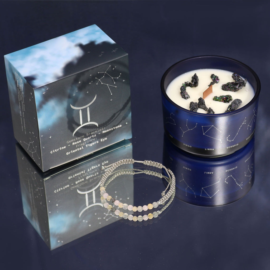 Gemini Zodiac Crystal Candle with Gemstone Bracelet – view 6