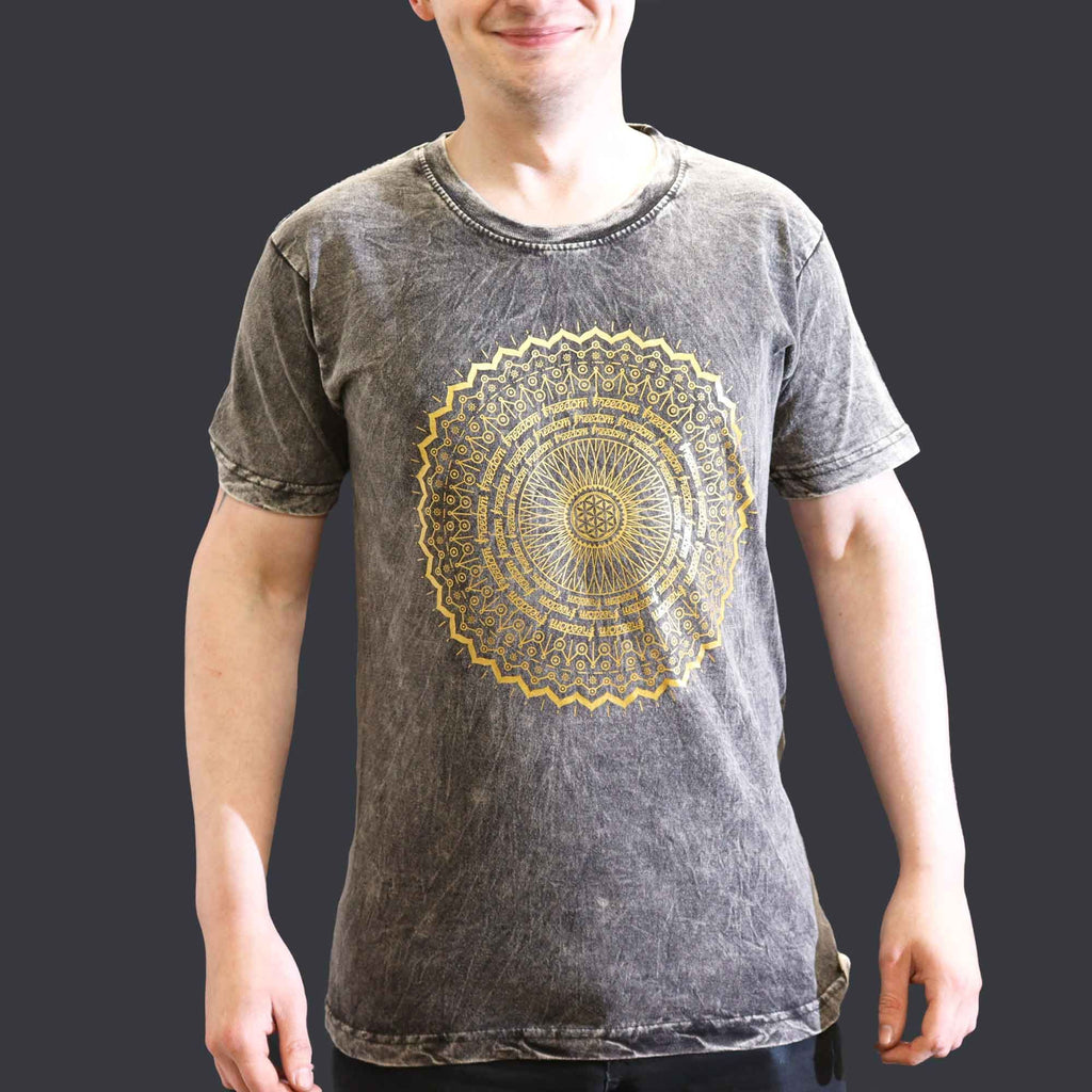 Nomad Sari Stonewashed Cotton T-Shirt – Mandala – Dark Grey – Small – view 3