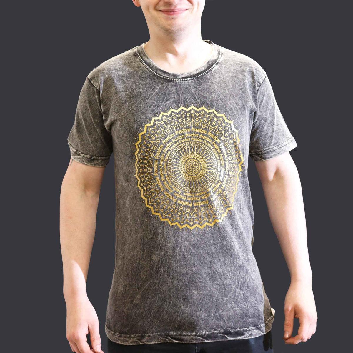 Nomad Sari Stonewashed Cotton T-Shirt – Mandala – Dark Grey – Small – view 3
