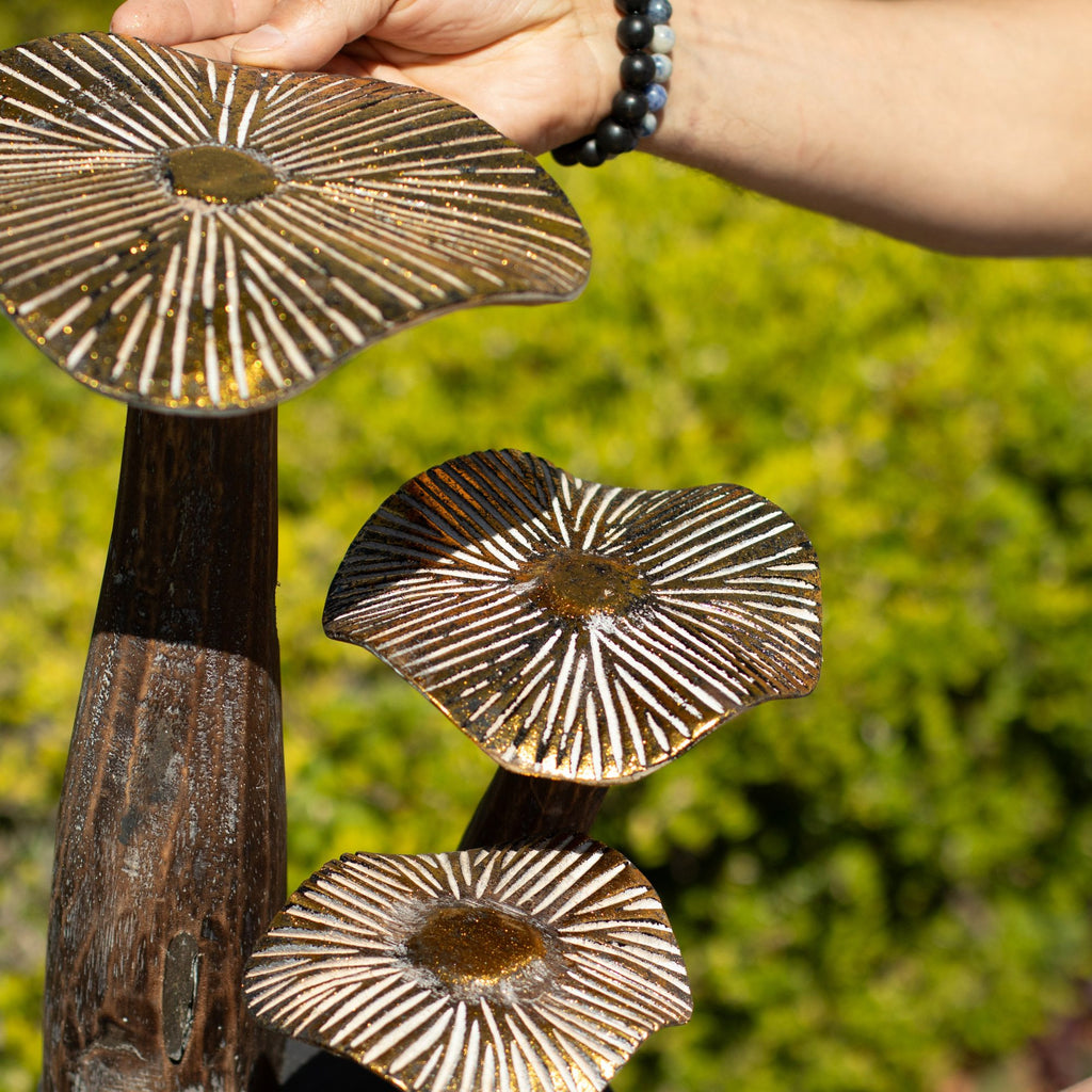 Golden Mushroom Wood Sculpture - Large 32cm Natural – view 3