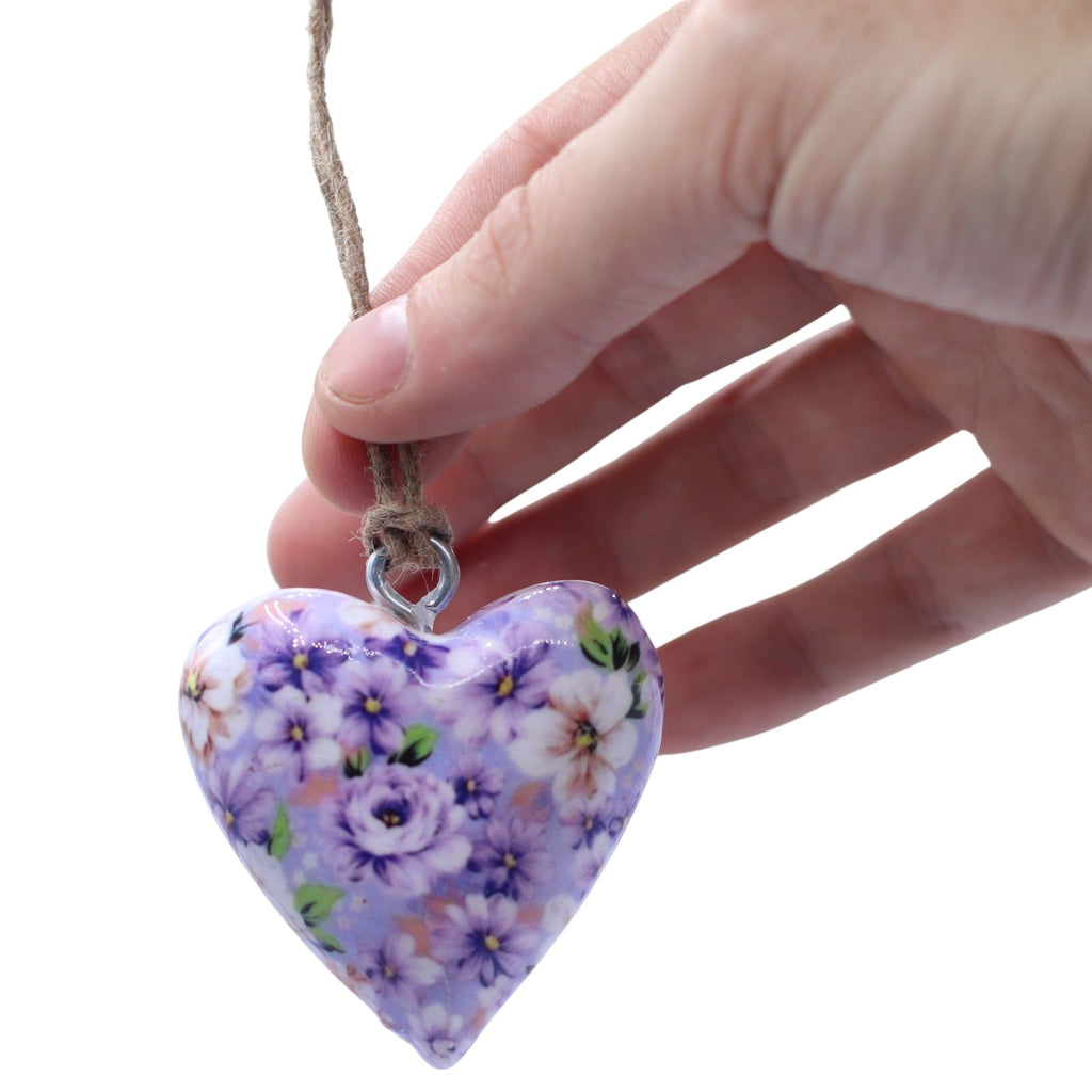 Large Wood Heart Decoration, Purple Flower
