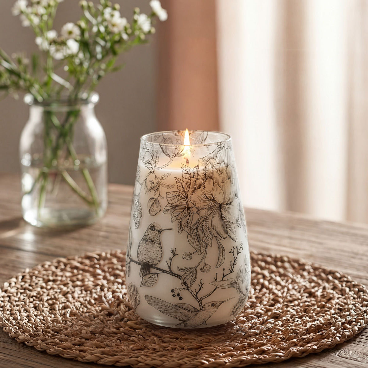 Tall Glass Jar Candle - Drawn by Flame Birds – view 2