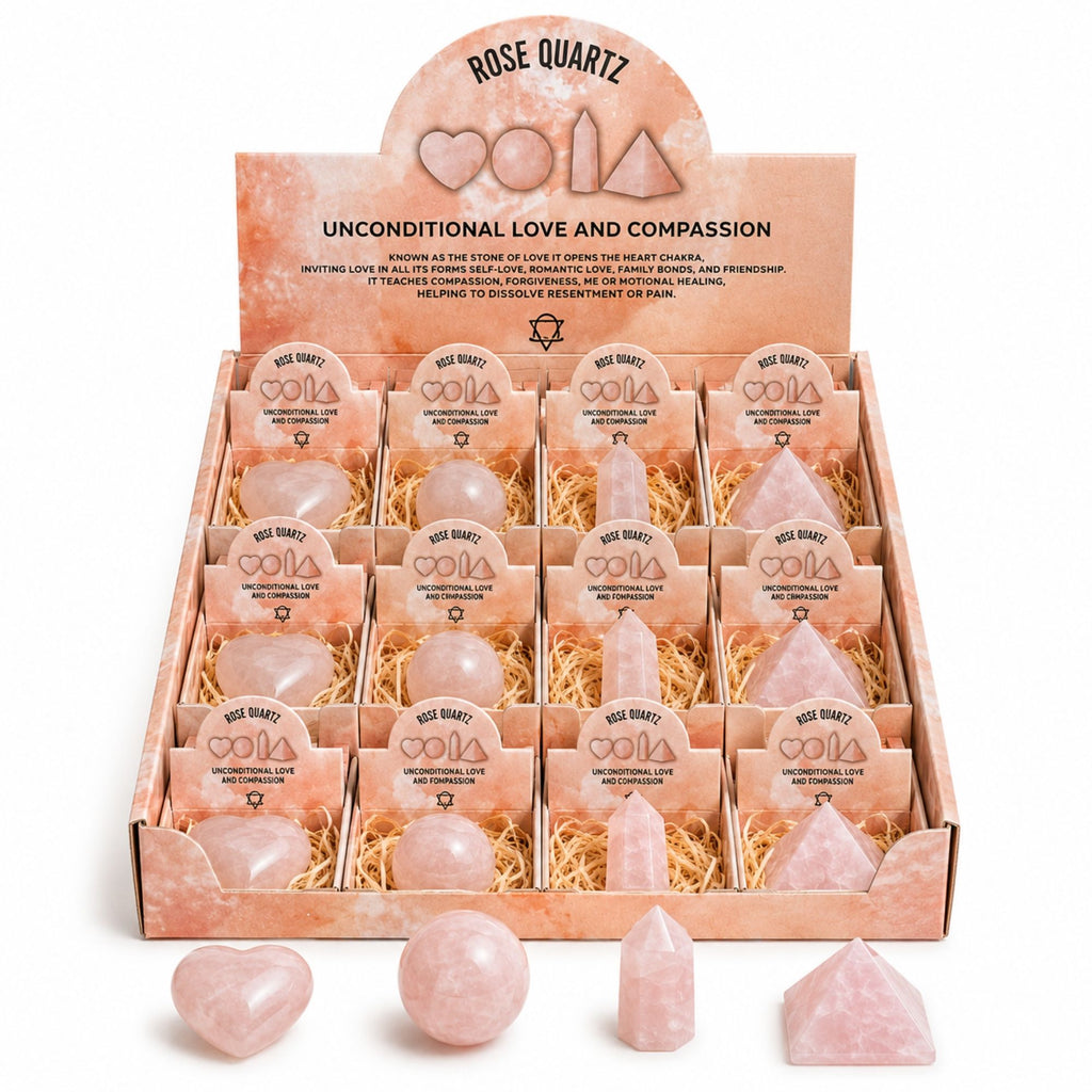 Rose Quartz Gemstone Shapes Set - Heart, Sphere, Obelisk, Pyramid – view 2
