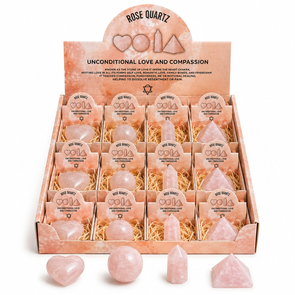 Rose Quartz Gemstone Shapes Set - Heart, Sphere, Obelisk, Pyramid – view 2