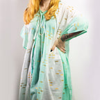 Nomad Sari Kaftan in White, Turquoise & Gold Fish Design – view 3