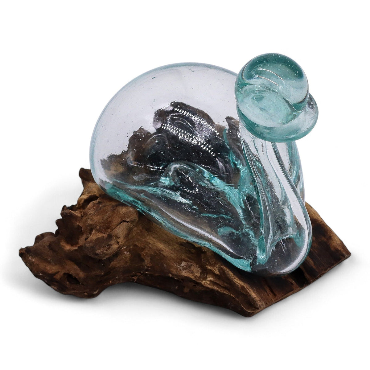 Decanter a forma di anatra in vetro fuso su legno con tappo 19 cm