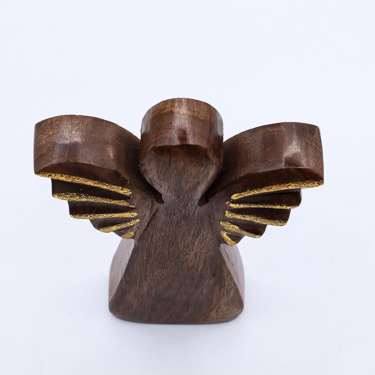 Medium Mango Wood Angel - Gold Wings, 16cm – view 6