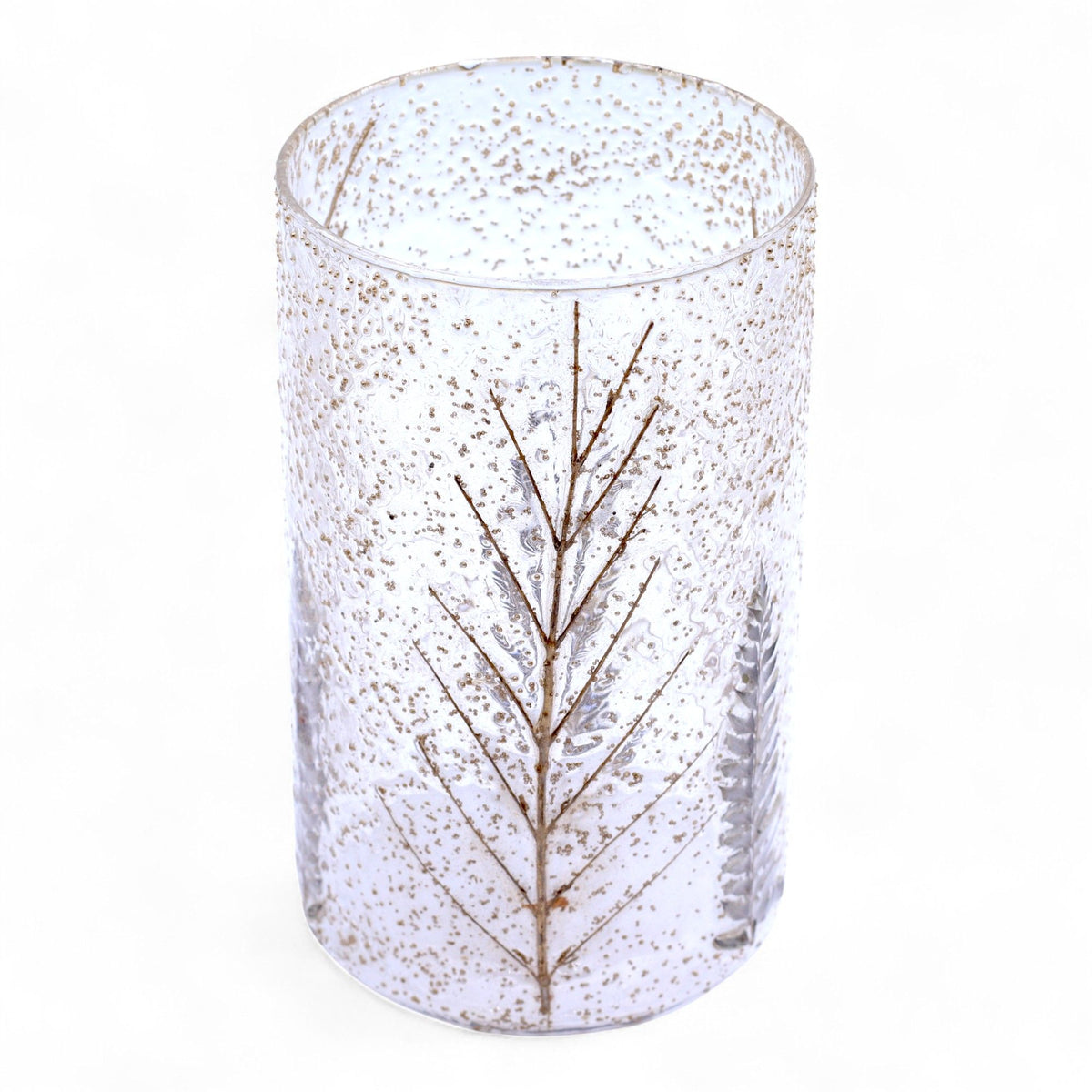 Pino Glass Vase Candle Holder with Pressed Leaves 19x11cm