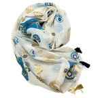 Nomad Sari White & Blue Pareo with Gold Evil Eye Design – view 2