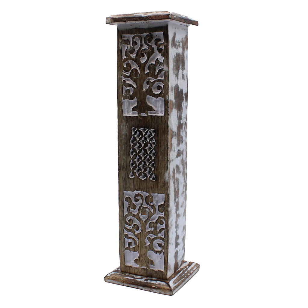 Whitewashed Mango Wood Incense Holder - Smoke Tower 30cm – view 2