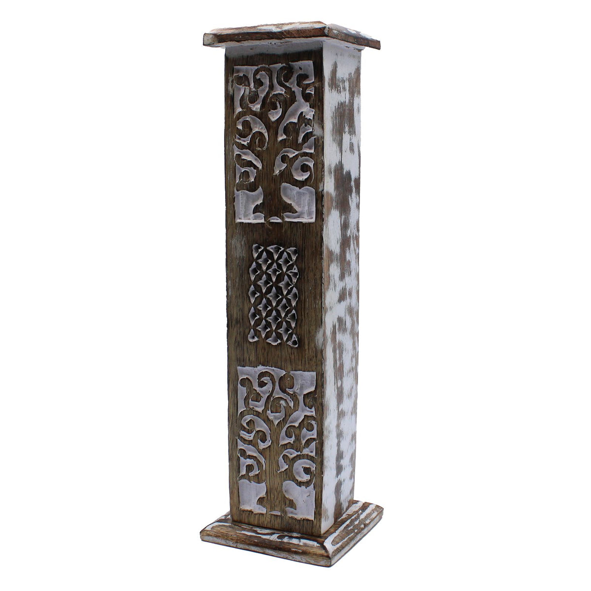 Whitewashed Mango Wood Incense Holder - Smoke Tower 30cm – view 2