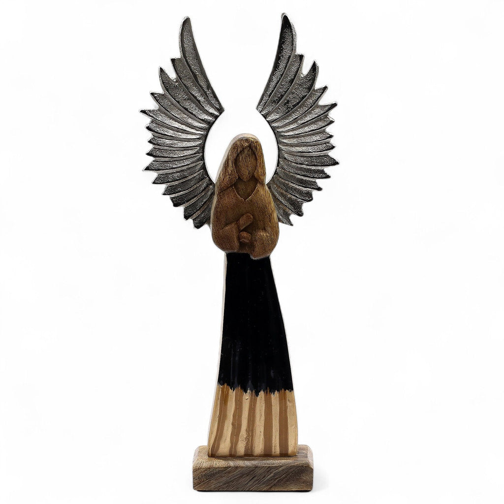 Large Mango Wood Guardian Angel, Metal Wings, 40cm – view 2