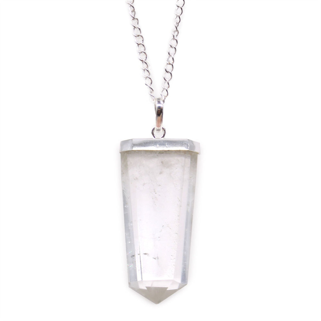 Clear Quartz Flat Pencil Pendant Necklace