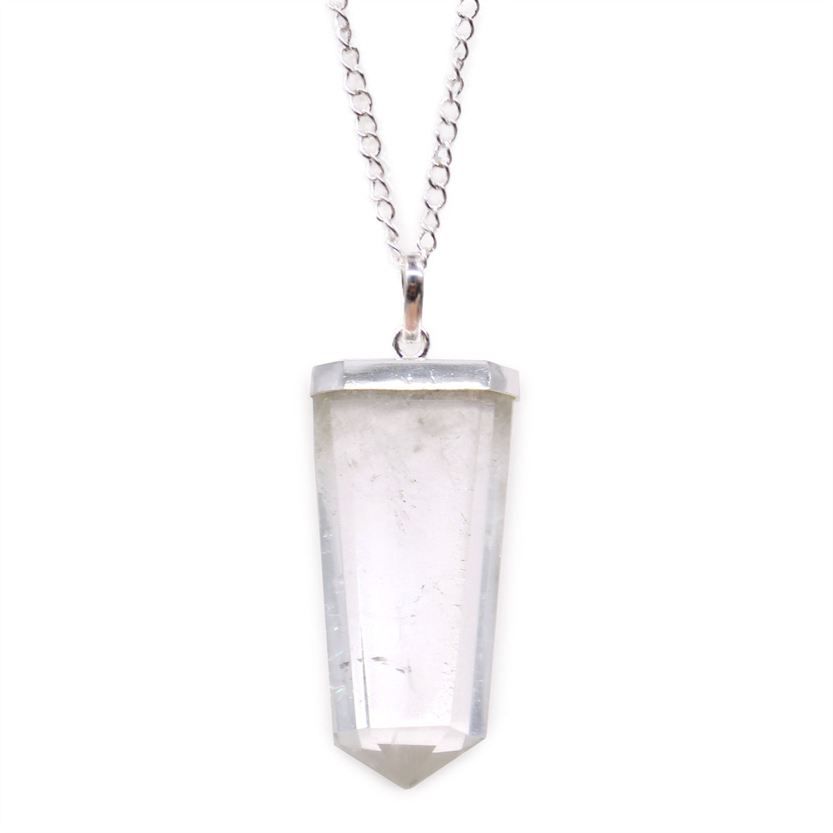 Clear Quartz Flat Pencil Pendant Necklace