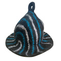 Felted Wool Sauna Bowl Hat - Black with Blue Streaks