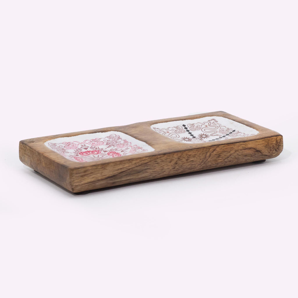 Enamelled Mango Wood Double Trinket Tray 20x10x2.5cm – view 3