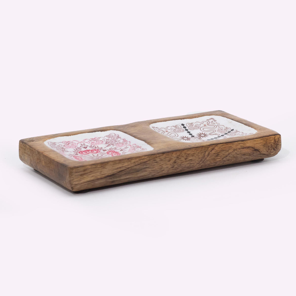 Enamelled Mango Wood Double Trinket Tray 20x10x2.5cm – view 3
