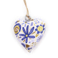 Brass Heart Decoration, Blue Floral