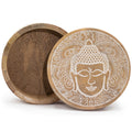 Mango Wood Round Box, Buddha Face Whitewash