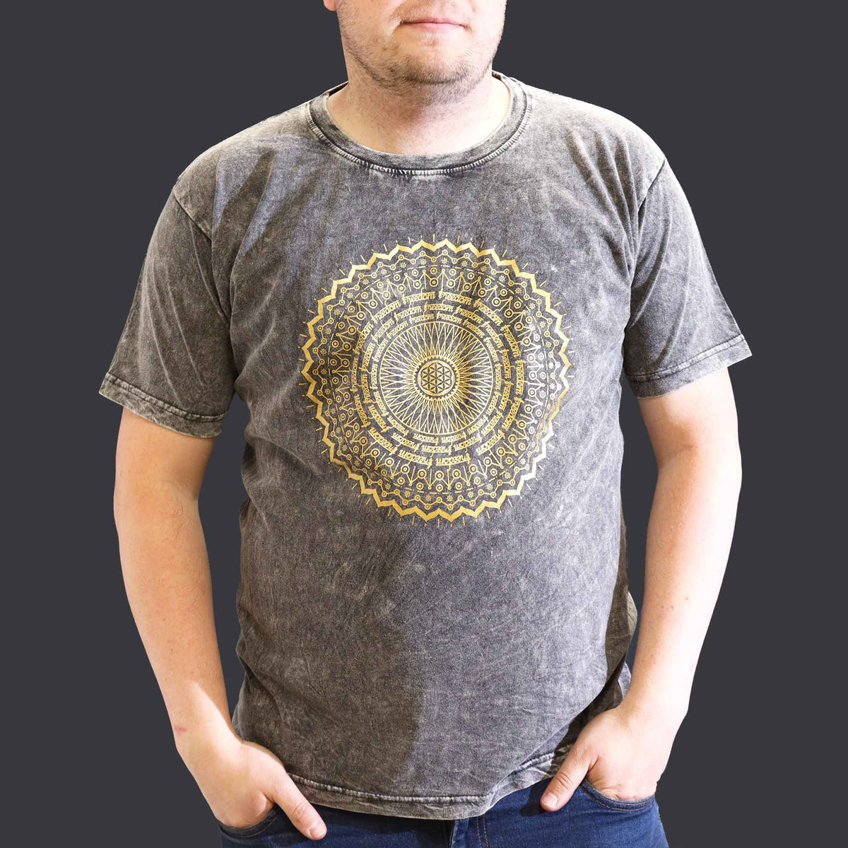 Nomad Sari Stonewashed Cotton T-Shirt – Mandala – Dark Grey – XL – view 2