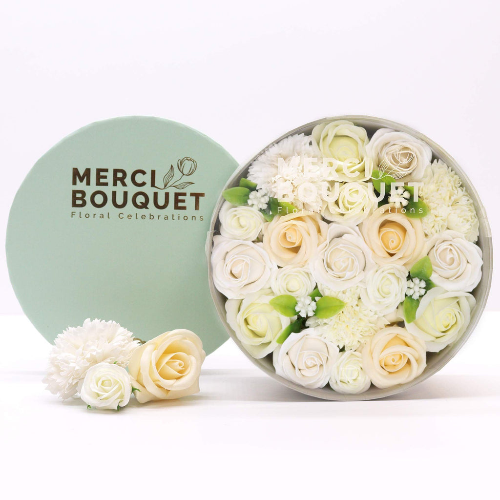 Round Soap Flower Gift Box - Wedding White & Ivory – view 6