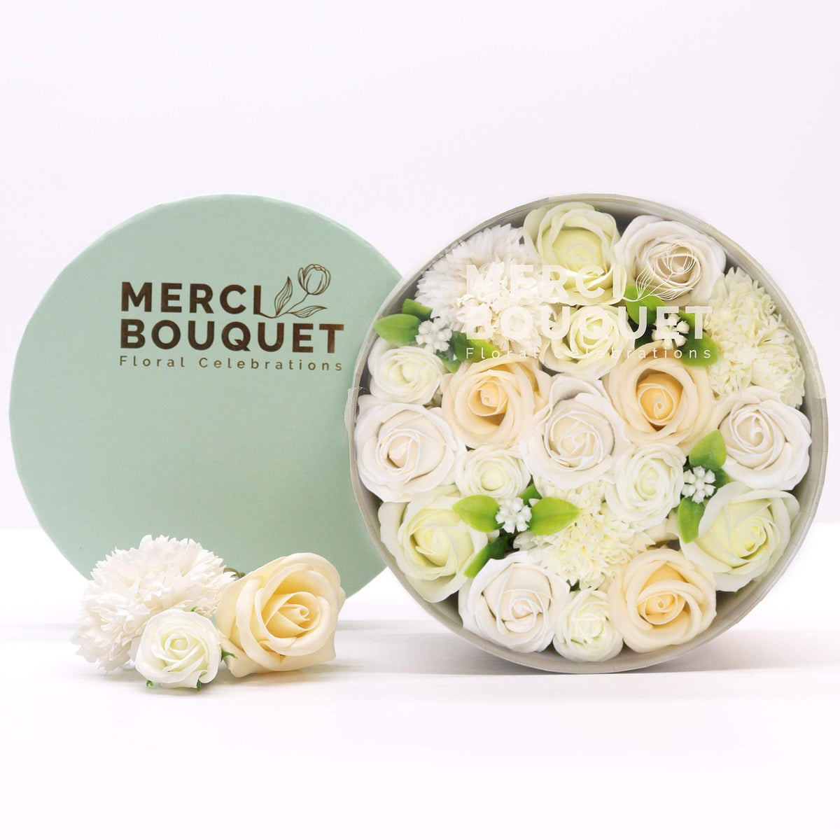 Round Soap Flower Gift Box - Wedding White & Ivory – view 6