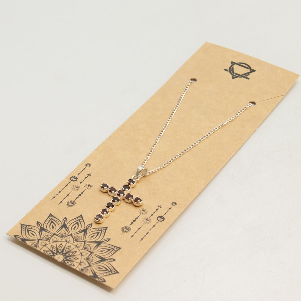 Garnet Crucifix Pendant Necklace on Silver Plated Chain 45cm – view 6