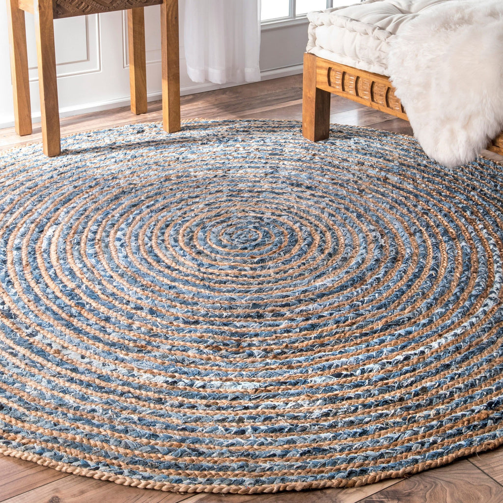 Round Jute and Recycled Denim Rug - 150 cm – view 5