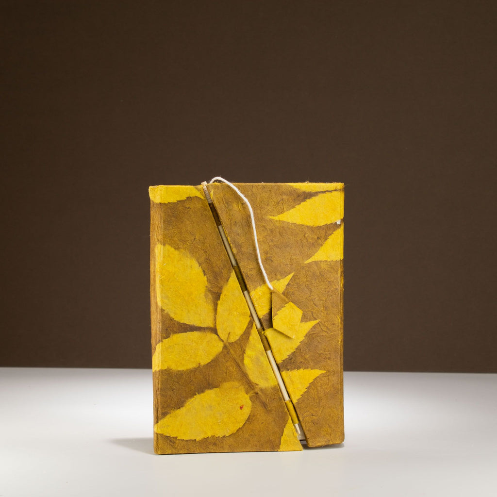 Lokta Bold Floral Notebook – Medium, Bamboo Lock – Mustard Brown – view 4