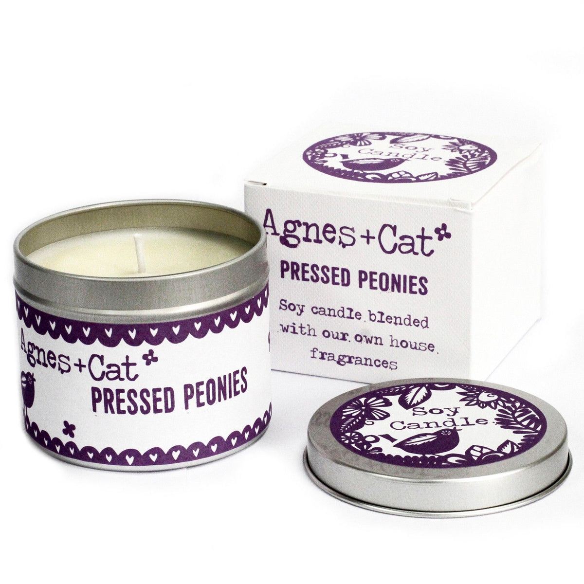Agnes + Cat Pressed Peonie Soy Wax Tin Candle