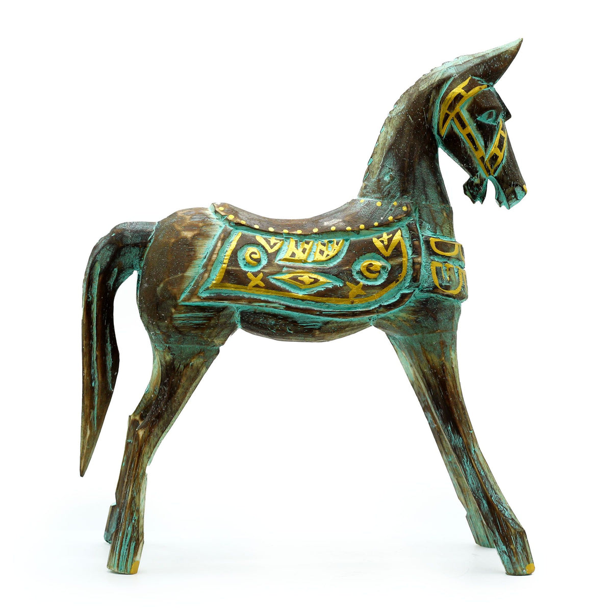 Large Gold and Turquoise Wood Horse, 32 cm – view 3