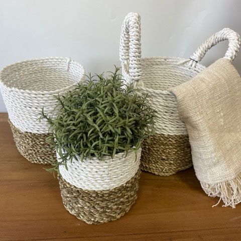 Seagrass Basket Set, 3 Pieces - Grey, Natural, White – view 8