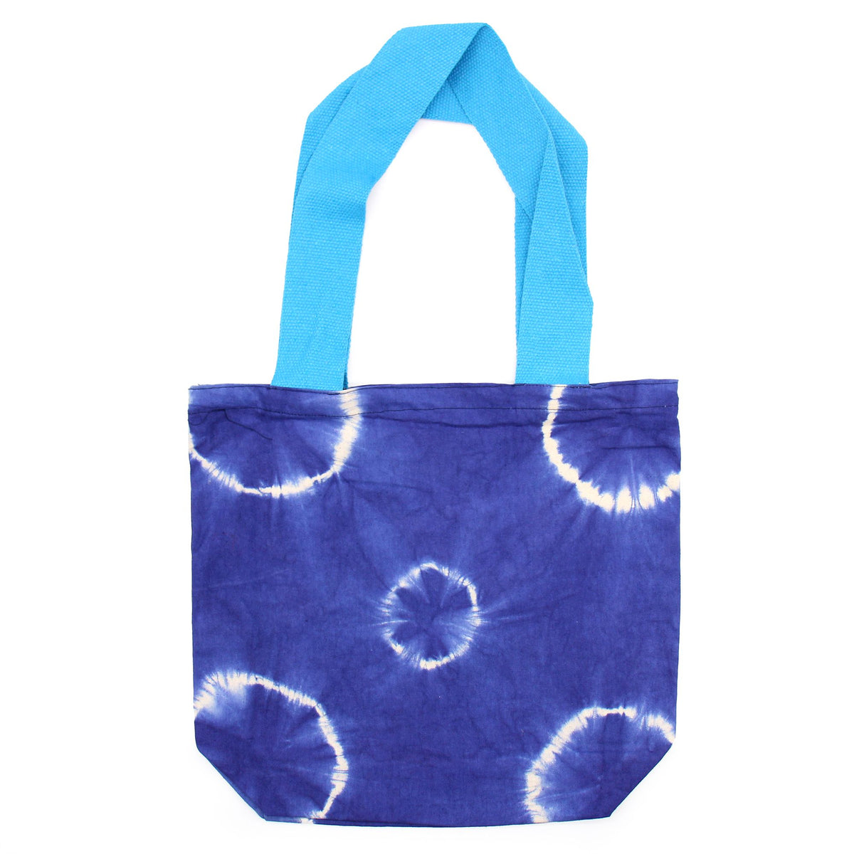 Tie-Dye Cotton Bag 38x42cm - Blue Rings, Blue Handle