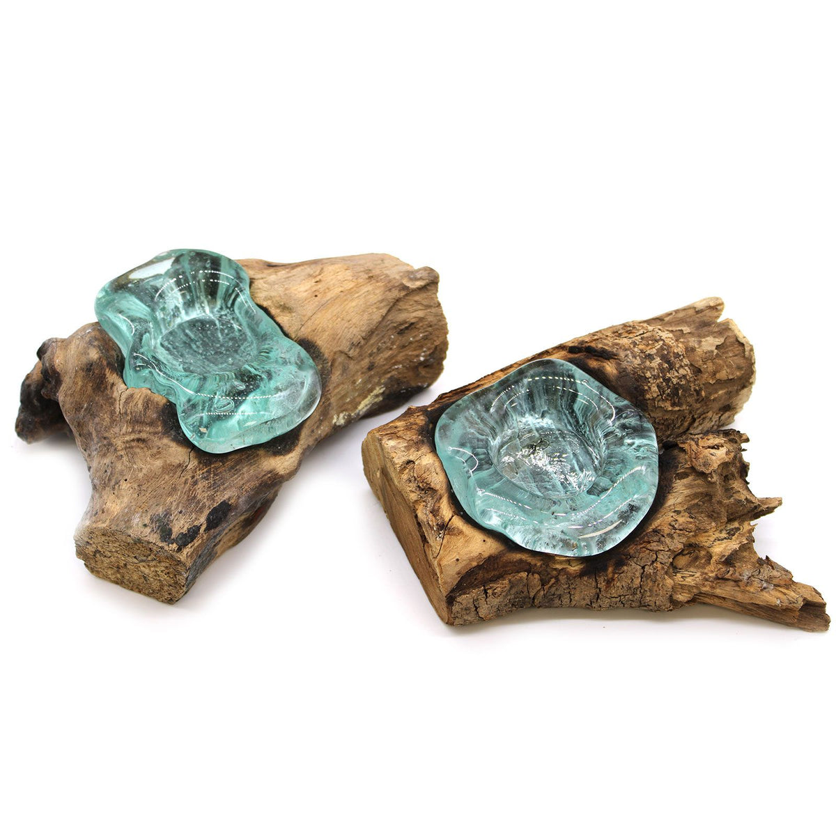Molten Glass Flat Candle Holder on Wood – view 6