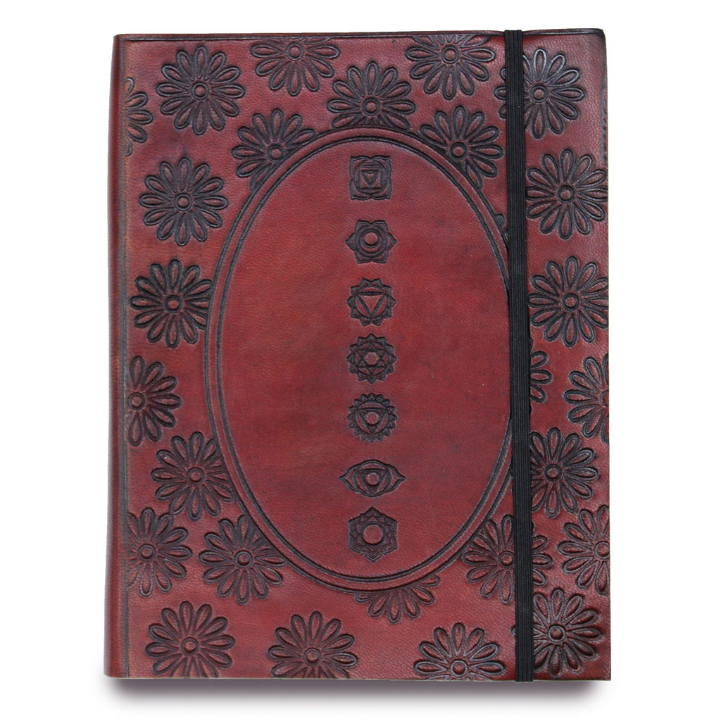 Medium Vegetable Tanned Leather Notebook with Strap – Chakra Mandala – view 6