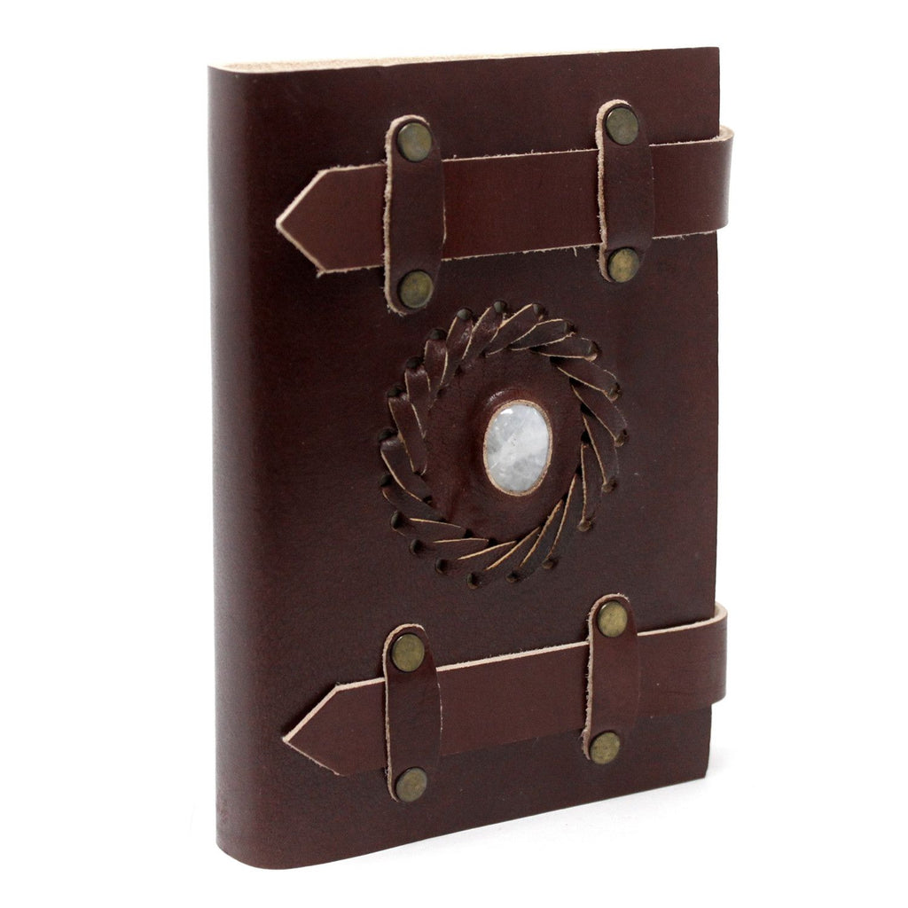 Leather Moonstone Notebook with Belt Strap – 15x10 cm