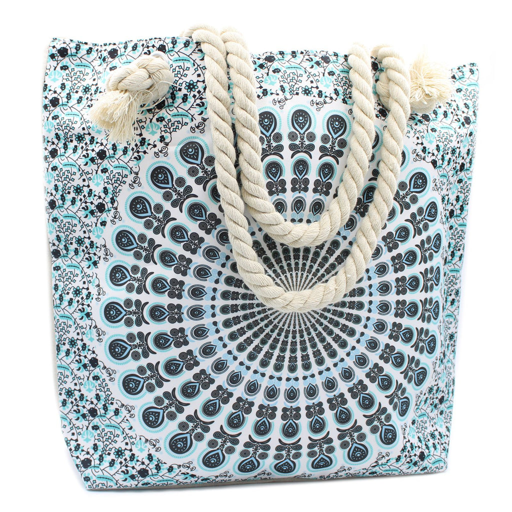 Rope Handle Mandala Beach Bag in Sky Blue – view 4