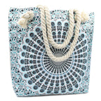 Rope Handle Mandala Beach Bag in Sky Blue – view 4
