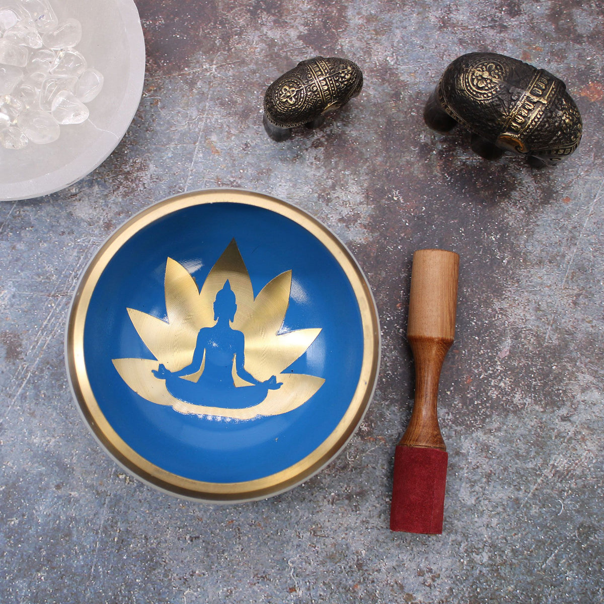 Large Yoga Moves Singing Bowl Set - White/Blue (14cm) – view 2