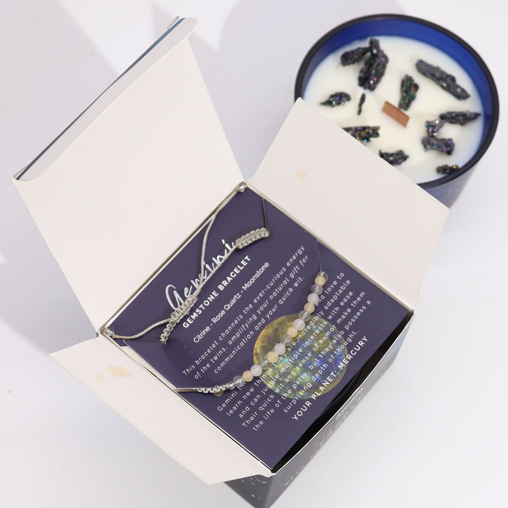 Gemini Zodiac Crystal Candle with Gemstone Bracelet – view 4