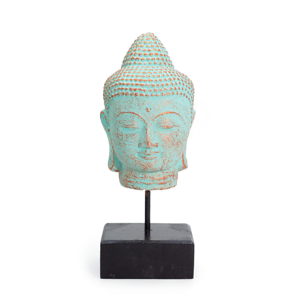 Stillness Buddha Head Statue with Stand – Green Copper Finish