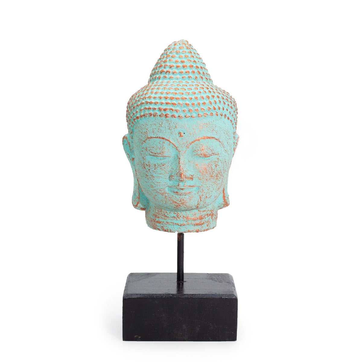Stillness Buddha Head Statue with Stand – Green Copper Finish