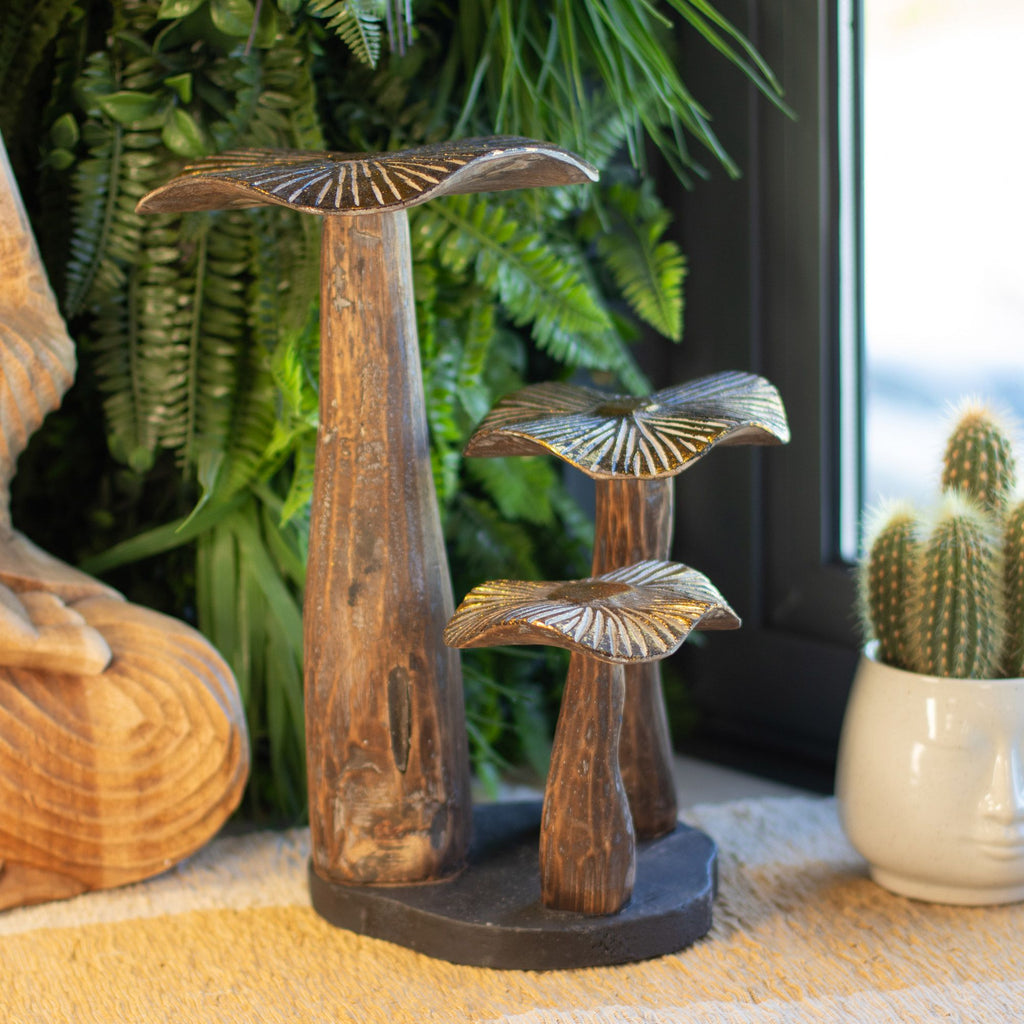Golden Mushroom Wood Sculpture - Large 32cm Natural – view 4