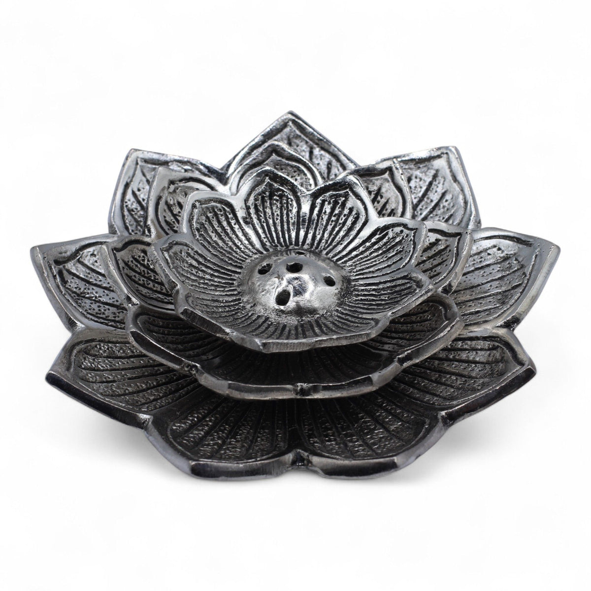 Tri-Flower Lotus Aluminium Incense Holder 10cm